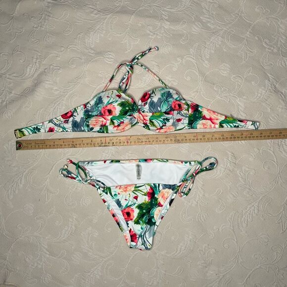 Victoria's Secret Swim Bikini Set 32B Hardware Top Bottom SP Tropical Floral New - Picture 8 of 13